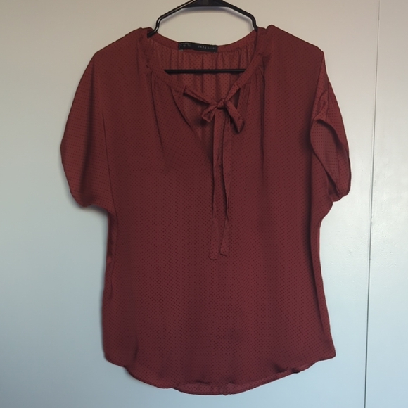 Zara Tops - H&M Terracotta Blouse with Bow Detail